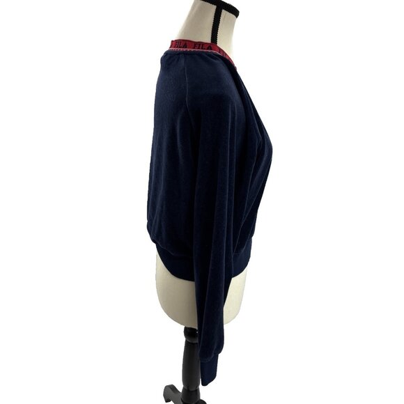 FILA Womens Size L Sweatshirt Navy Blue Long Sleeve Logo Athletic Pullover Top - Picture 3 of 7